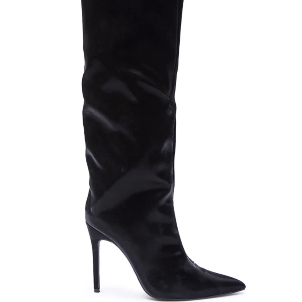 AKIRA AZALEA WANG VIETTA BLACK LIQUID LUXE STILETTO BOOT IN BLACK Size 1010 - Picture 2 of 5